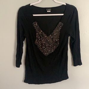 Daytrip Medium Black Embellished 3/4 Sleep Blouse